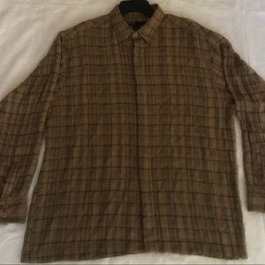 NWOT VINTAGE PELLE PELLE, Plaid Brown Long Sleeve Button Down Shirt, Sz 2XL
